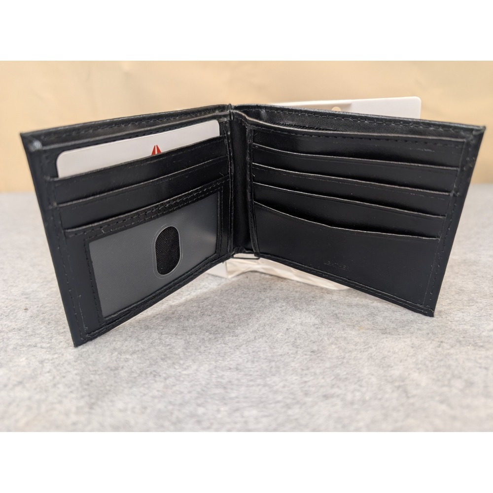Reebok Leather Slim Bi Fold Wallet RFID Protected Black Perforated Men - Picture 3 of 3
